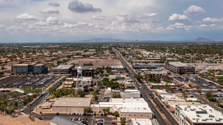 Town of Gilbert, Arizona. Drone shot overlooking Gilbert and Gilbert HOAs