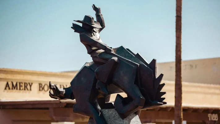 Statue of cowboy on horse in Scottsdale, AZ